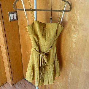 Revolve yellow tank top dress with bow/belt & ruffle detail